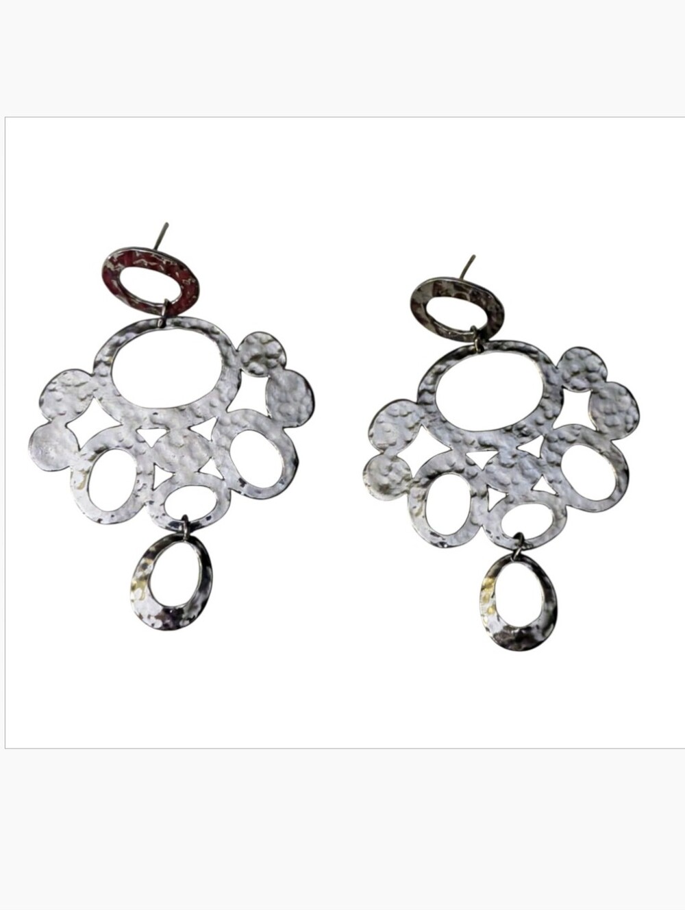 Hammered Silver Tone Metal Statement Earrings